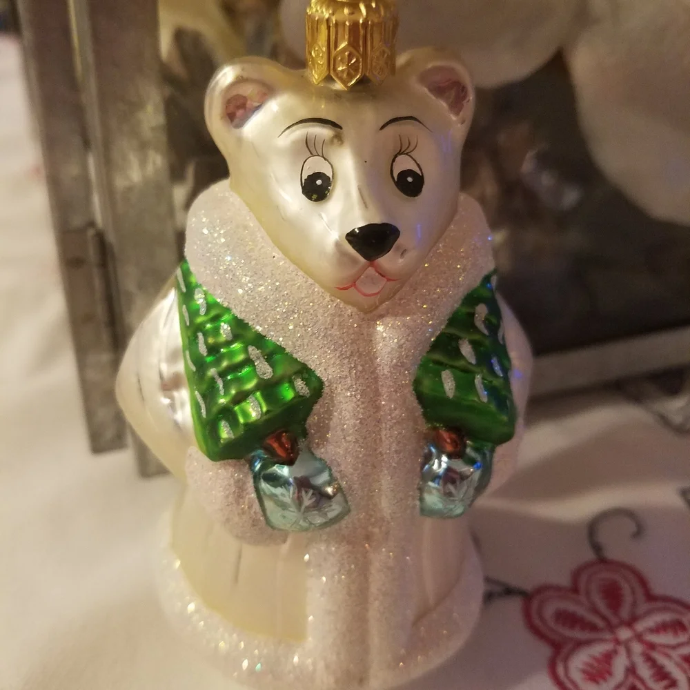 Christopher Radko Beary Chic White Polar Bear Christmas Ornament